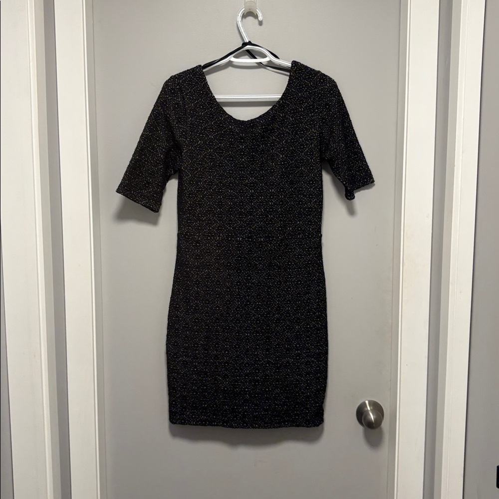 Free People Low Back Very Stretchy Black And Grey Bodycon Mini Dress